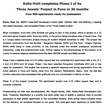 KOLTE-PATIL COMPLETES PHASE I OF ITS ‘THREE JEWELS’ - Life Republic